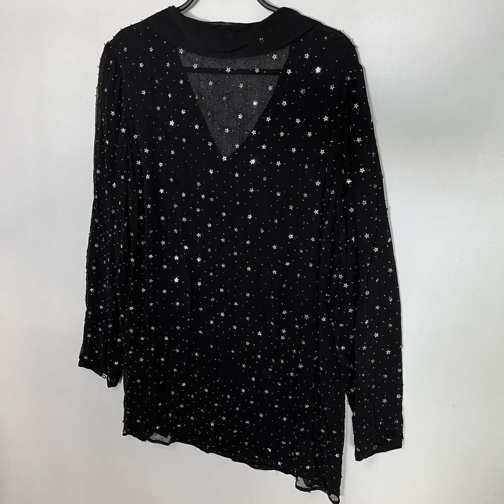 All Saints Shalien Star Embellished Sheer Black Top Blouse - Picture 10 of 13